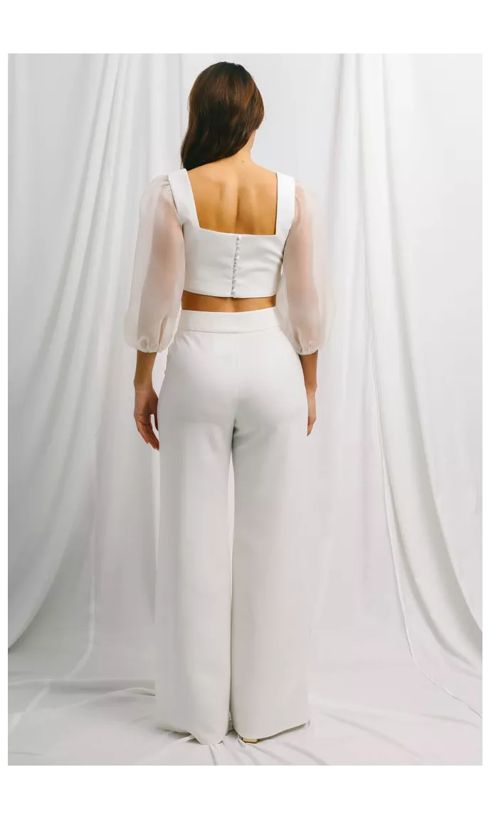 Bridal top with organza sleeves