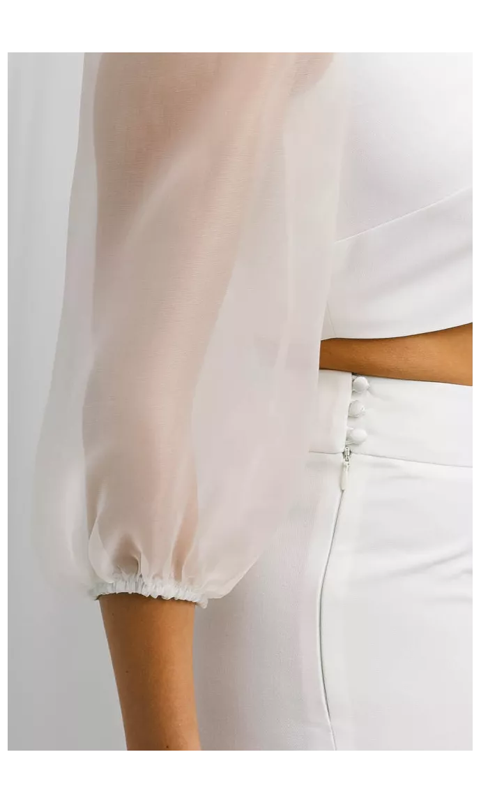 Bridal top with organza sleeves