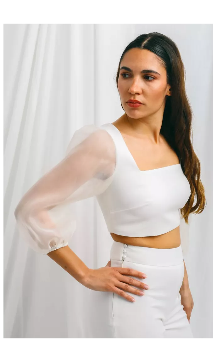 Bridal top with organza sleeves
