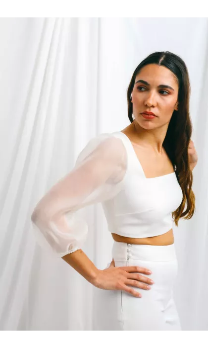 Bridal top with organza sleeves