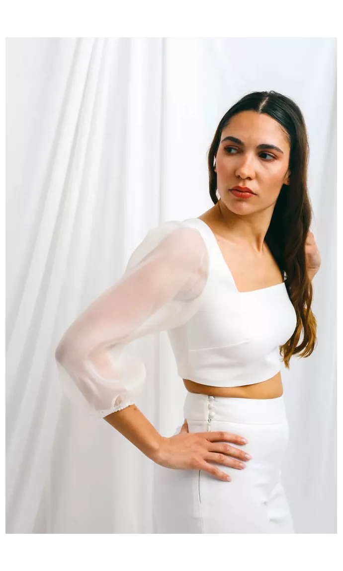 Bridal top with organza sleeves