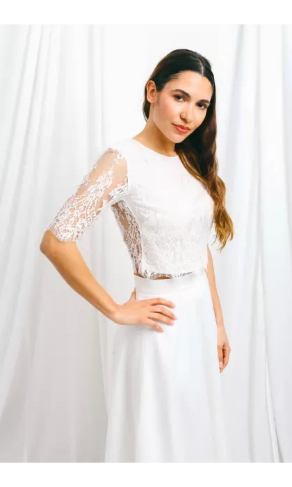 Haut de mariée en dentelle de Calais
