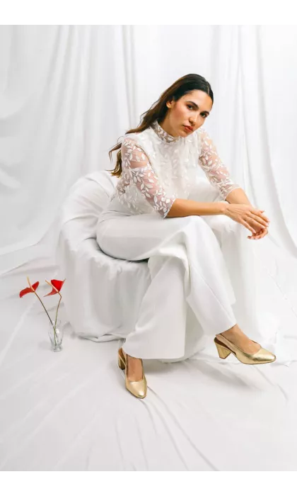 Embroidered tulle bridal top