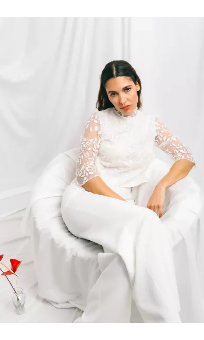 Haut de mariée en tulle brodé