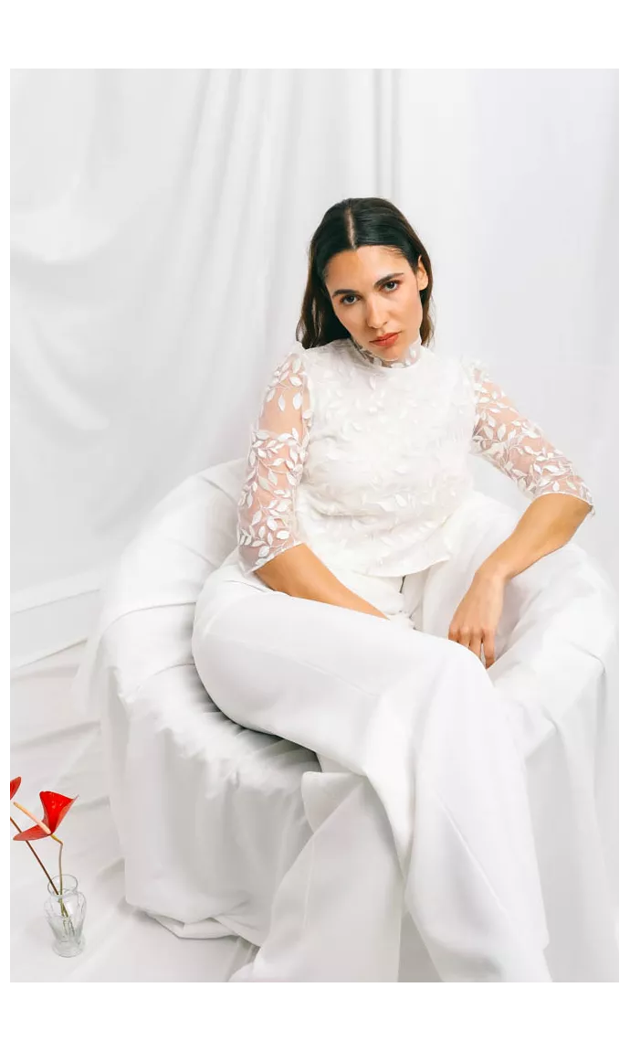 Haut de mariée en tulle brodé