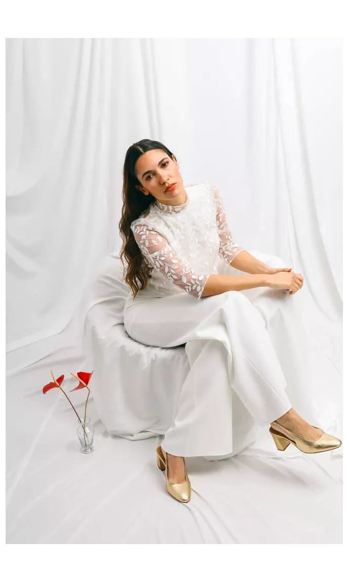 Embroidered tulle bridal top