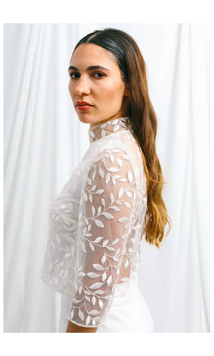 Embroidered tulle bridal top