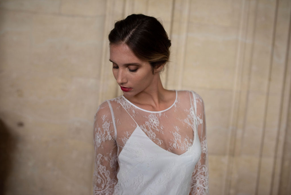 A wedding dress background combined with a Chantilly lace top